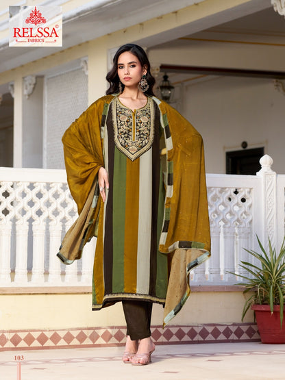Vaadi Relssa Fabrics Natural Crape Pant Style Suits Wholesale Price