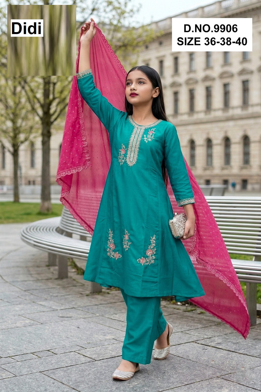 Vaanika Dn 9906 Didi Vichitra Silk Girls Readymade Pant Suits Exporter