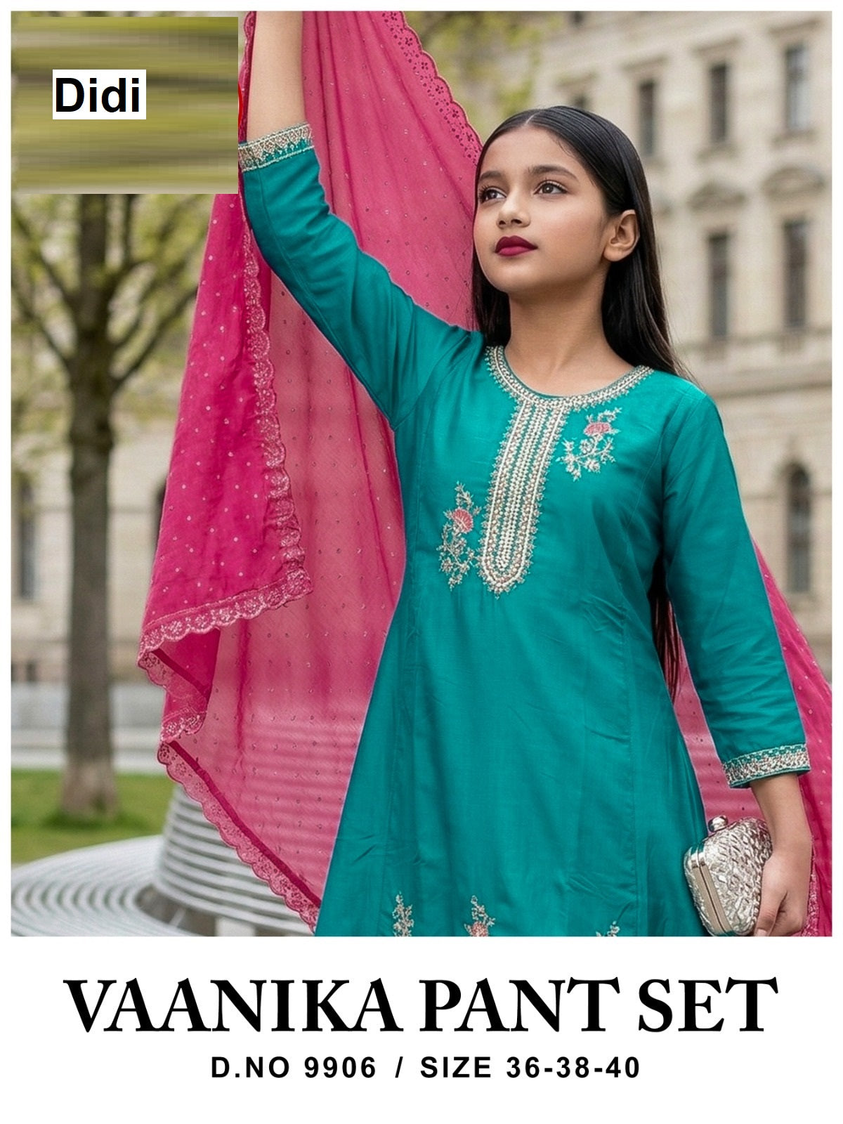 Vaanika Dn 9906 Didi Vichitra Silk Girls Readymade Pant Suits Exporter