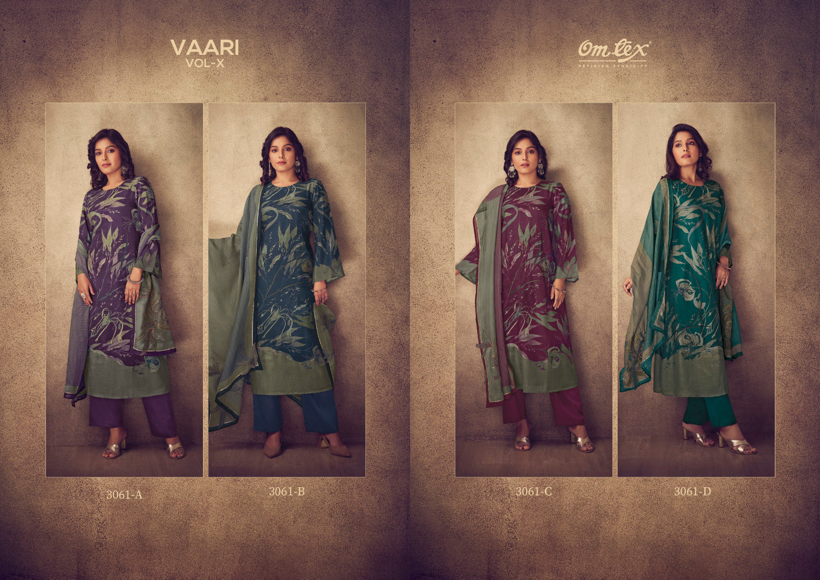 Vaari Vol 10-3061 Omtex Pure Pashmina Suits Manufacturer Ahmedabad