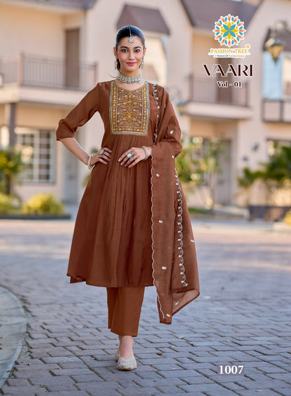 Vaari Vol 1 Passion Tree Chanderi Readymade Anarkali Suits Wholesale Price