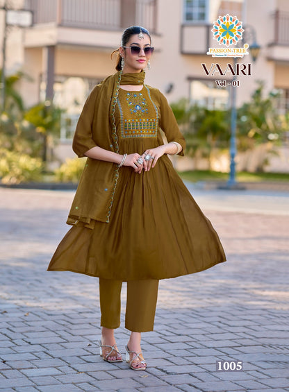Vaari Vol 1 Passion Tree Chanderi Readymade Anarkali Suits Wholesale Price