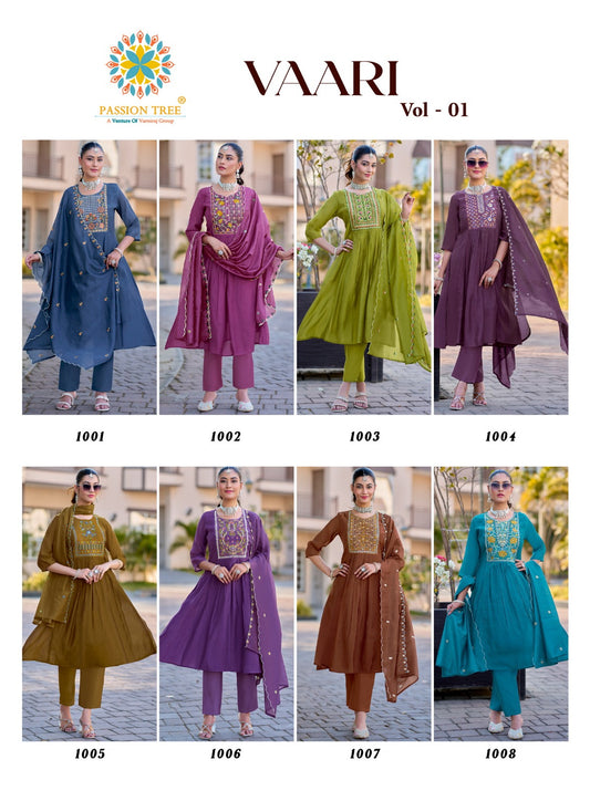 Vaari Vol 1 Passion Tree Chanderi Readymade Anarkali Suits Wholesale Price