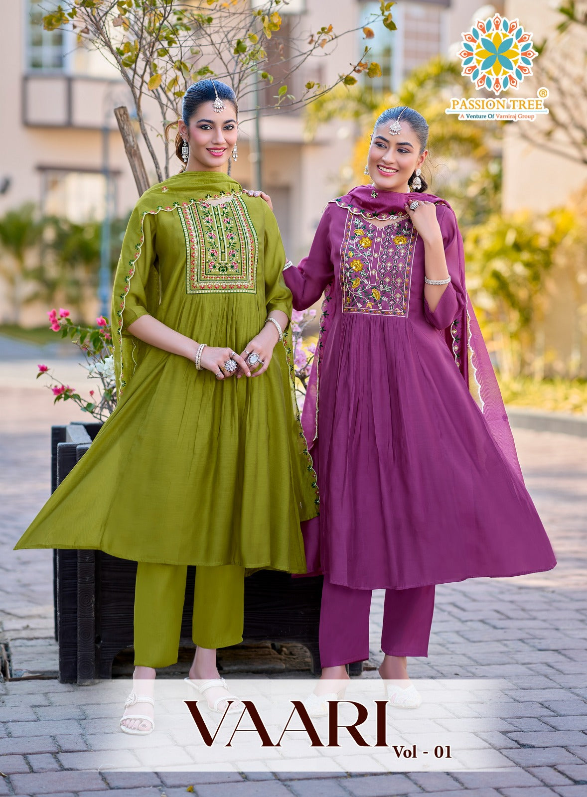 Vaari Vol 1 Passion Tree Chanderi Readymade Anarkali Suits Wholesale Price