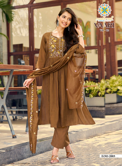 Vaari Vol 2 Passion Tree Chanderi Readymade Anarkali Suits Exporter Ahmedabad