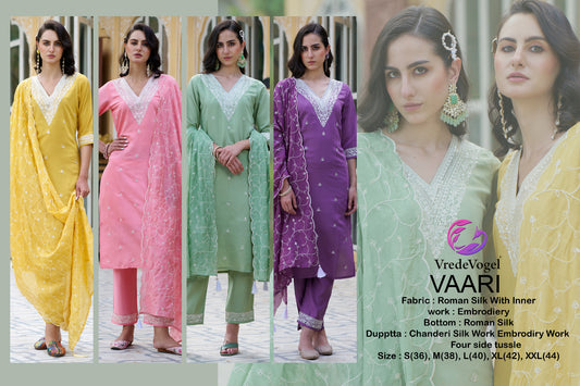 Vaari Vrede Vogel Roman Silk Readymade Pant Style Suits Manufacturer