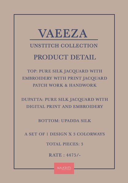 Vaeeza Naariti Silk Jacquard Pant Style Suits Supplier Ahmedabad