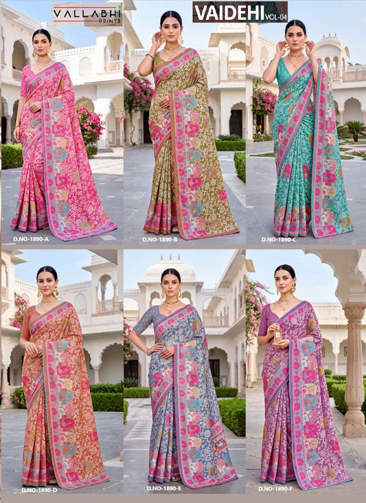 Vaidehi Vol 4 Vallabhi Prints Dull Moss Sarees Supplier Ahmedabad