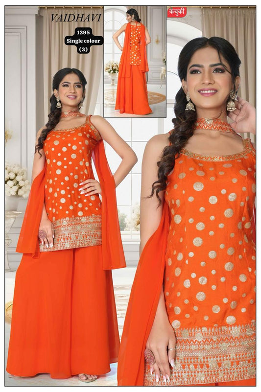 Vaidhavi 1295 Single Colour Orange Gold Polka Dot Sharara Suit | Wholesale &amp; Manufacturer Rates