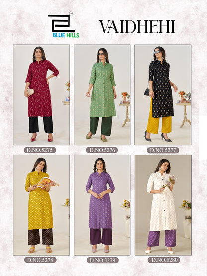 Vaidhehi Blue Hills Rayon 14Kg Kurti Plazzo Set Wholesaler Ahmedabad