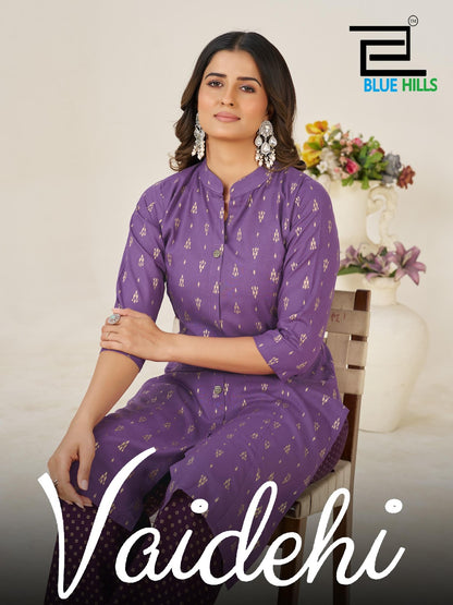 Vaidhehi Blue Hills Rayon 14Kg Kurti Plazzo Set Wholesaler Ahmedabad