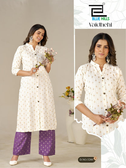 Vaidhehi Blue Hills Rayon 14Kg Kurti Plazzo Set Wholesaler Ahmedabad