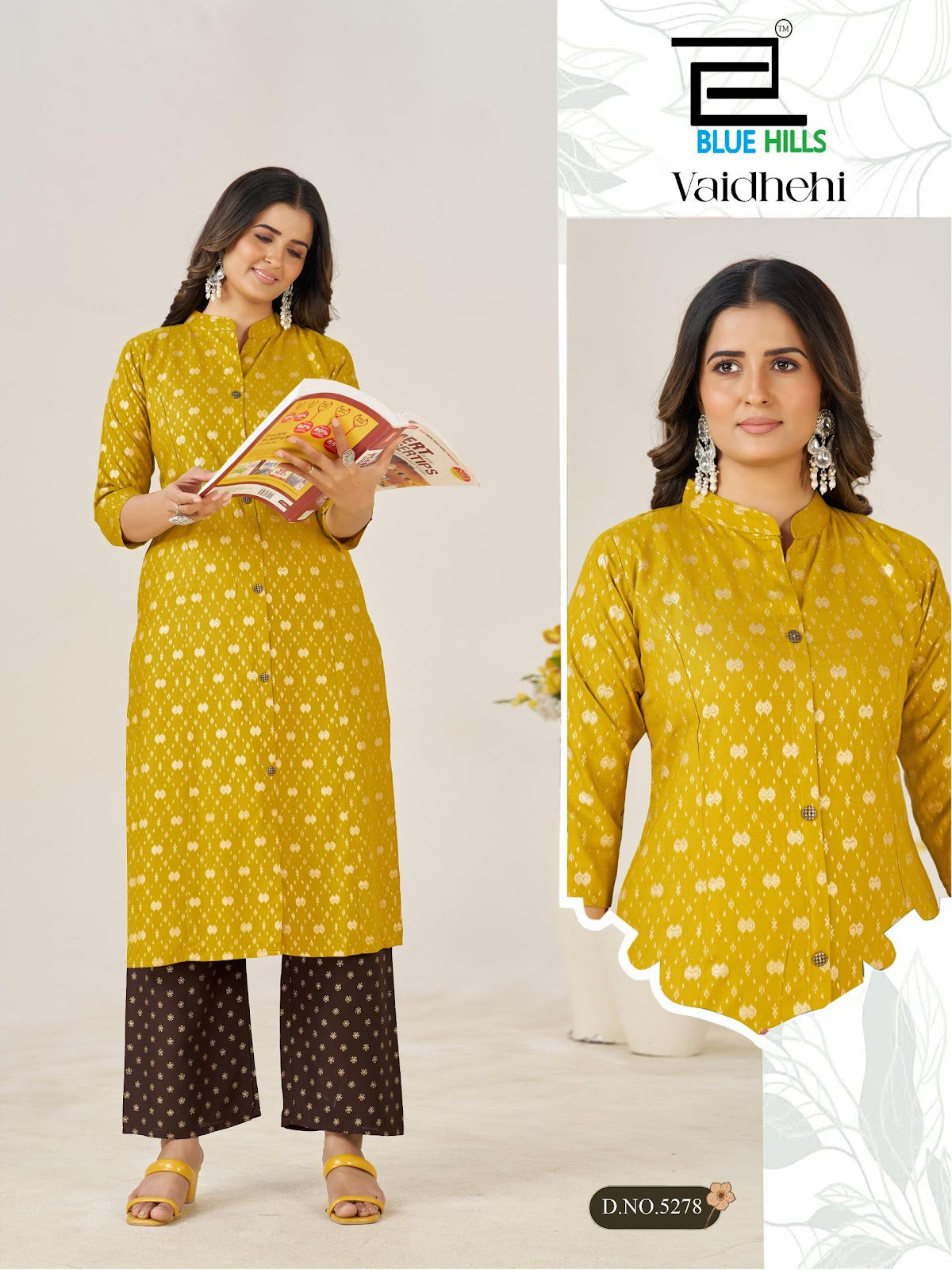 Vaidhehi Blue Hills Rayon 14Kg Kurti Plazzo Set Wholesaler Ahmedabad