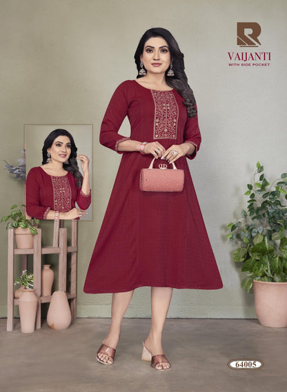 Vaijanti Raashi Rayon A-Line Kurti Wholesaler Gujarat