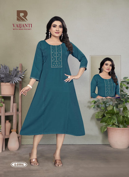 Vaijanti Raashi Rayon A-Line Kurti Wholesaler Gujarat
