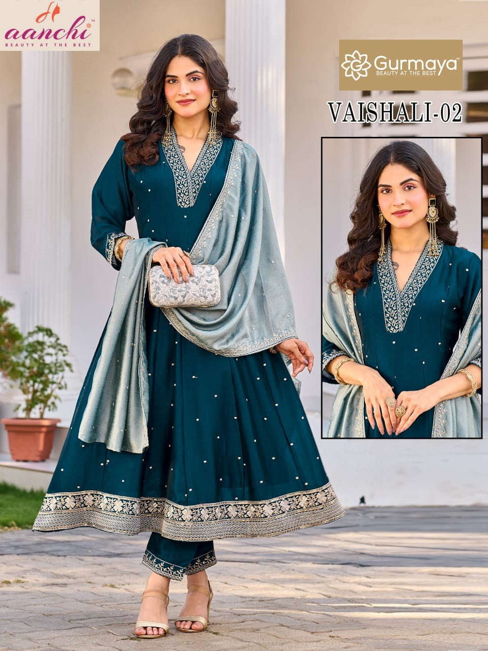Vaishali Gurmaya Aanchi Vichitra Silk Readymade Anarkali Suits Manufacturer India
