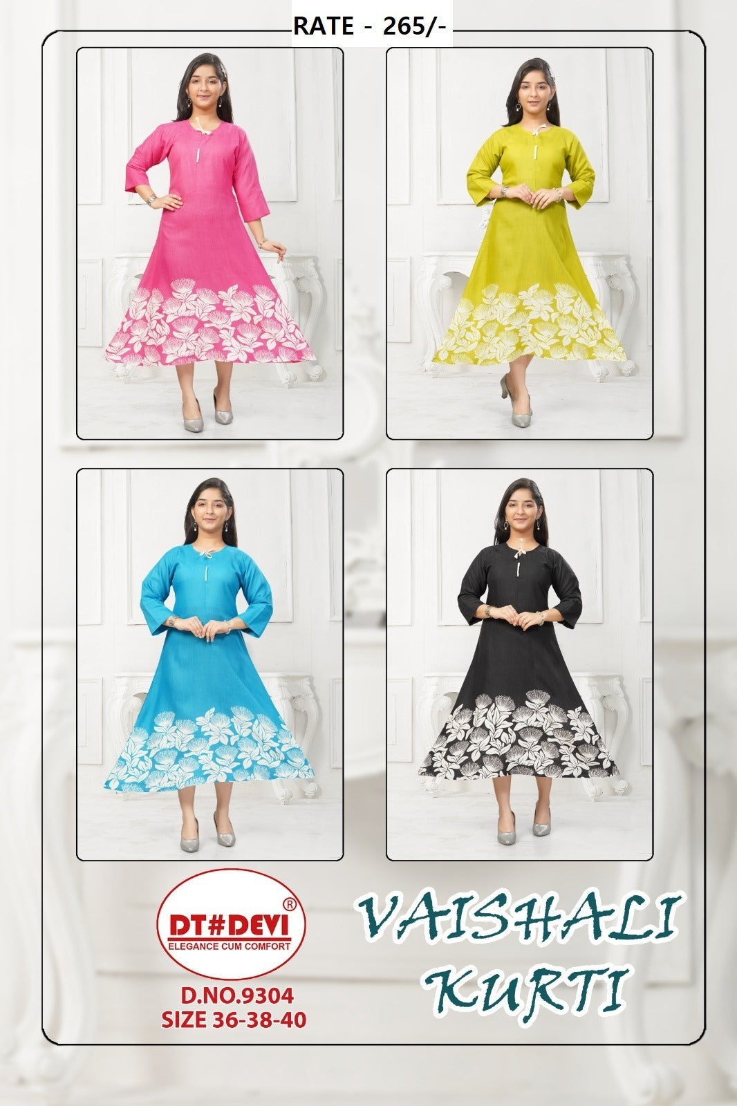 Vaishali Dn 9304 Dt Devi Reyon Girls Anarkali Kurti Wholesale