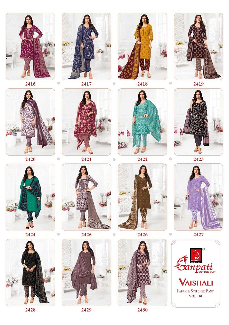 Vaishali Vol 10 Ganpati Cotton Readymade Pant Style Suits Manufacturer India