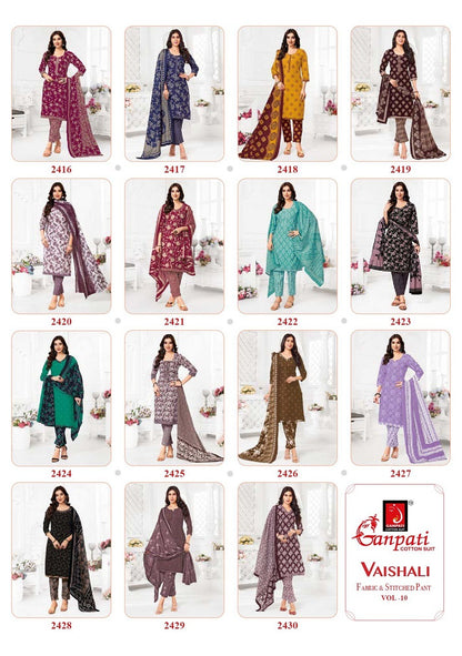 Vaishali Vol 10 Ganpati Cotton Readymade Pant Style Suits Manufacturer India