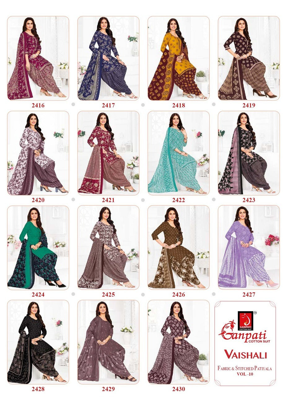 Vaishali Vol 10 Ganpati Cotton Readymade Patiyala Suits Exporter India
