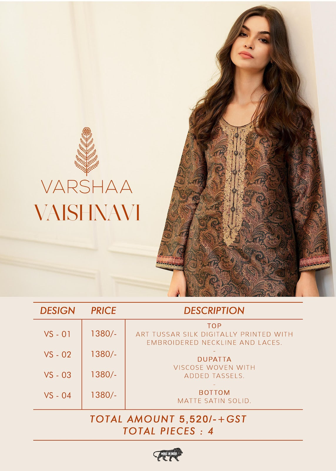 Vaishnavi Varsha Fashions Tussar Silk Pant Style Suits Supplier Gujarat