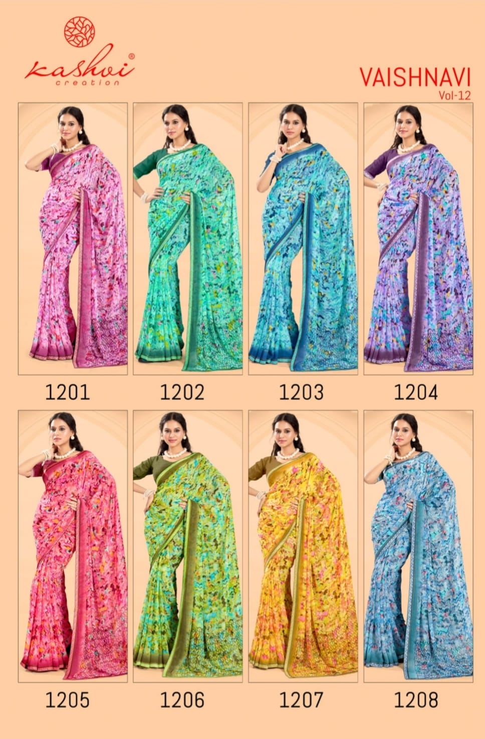 Vaishnavi Vol 12 Kashvi Creation Georgette Sarees Supplier Ahmedabad