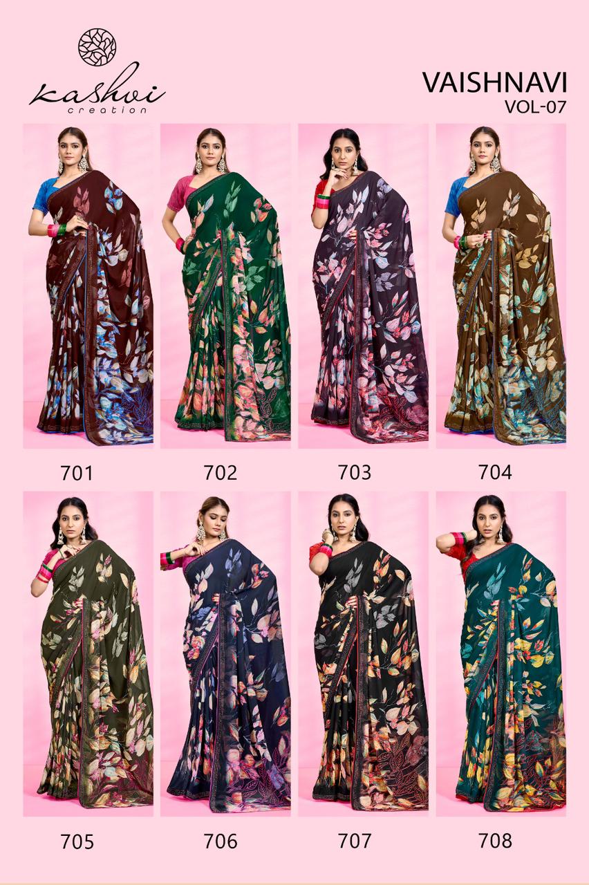Vaishnavi Vol 7 Kashvi Creation Georgette Sarees Wholesaler Ahmedabad
