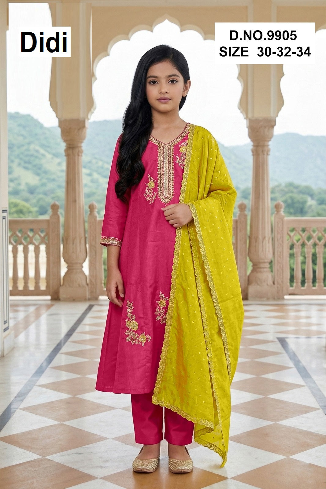 Vakti 1 Dn 9905 Didi Vichitra Silk Girls Readymade Pant Suits Wholesale Rate