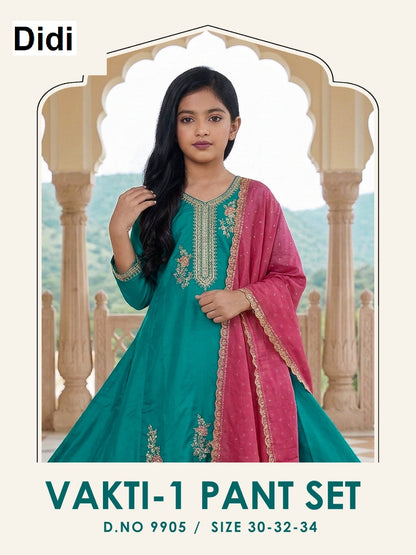 Vakti 1 Dn 9905 Didi Vichitra Silk Girls Readymade Pant Suits Wholesale Rate