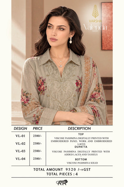 Valencia Varshaa Viscose Pashmina Suits Supplier Gujarat