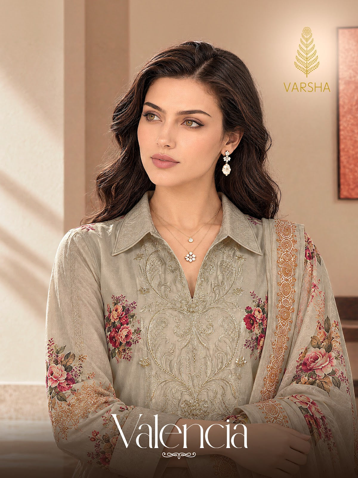 Valencia Varshaa Viscose Pashmina Suits Supplier Gujarat