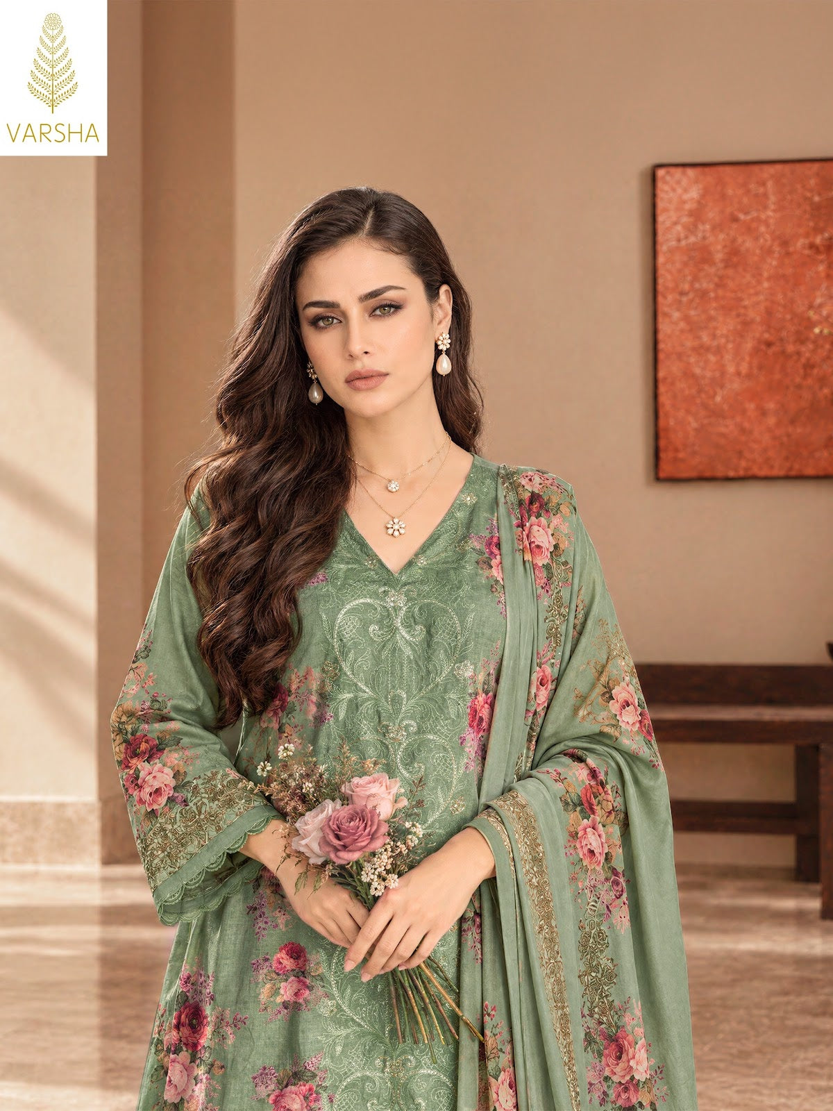 Valencia Varshaa Viscose Pashmina Suits Supplier Gujarat