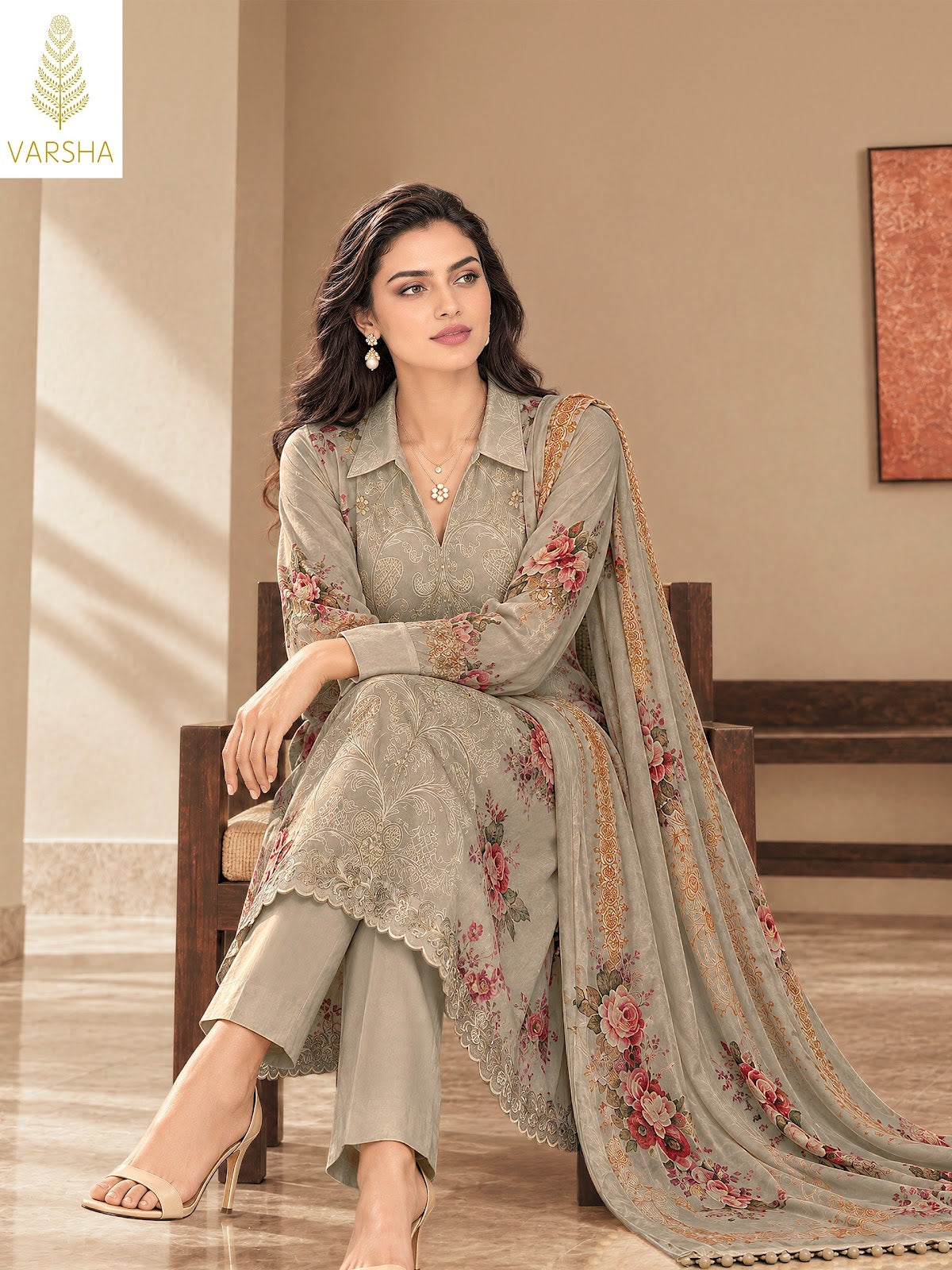 Valencia Varshaa Viscose Pashmina Suits Supplier Gujarat
