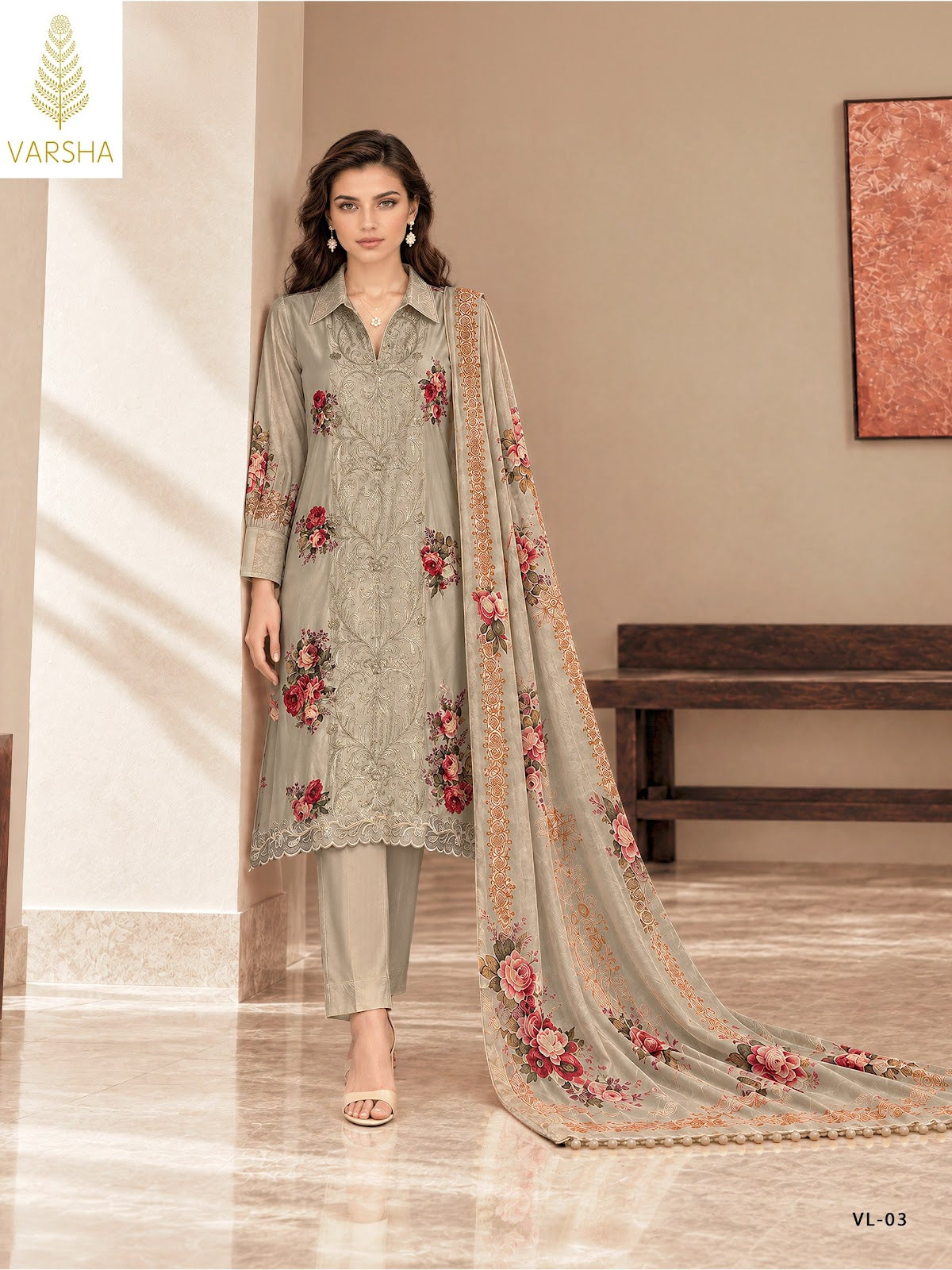 Valencia Varshaa Viscose Pashmina Suits Supplier Gujarat