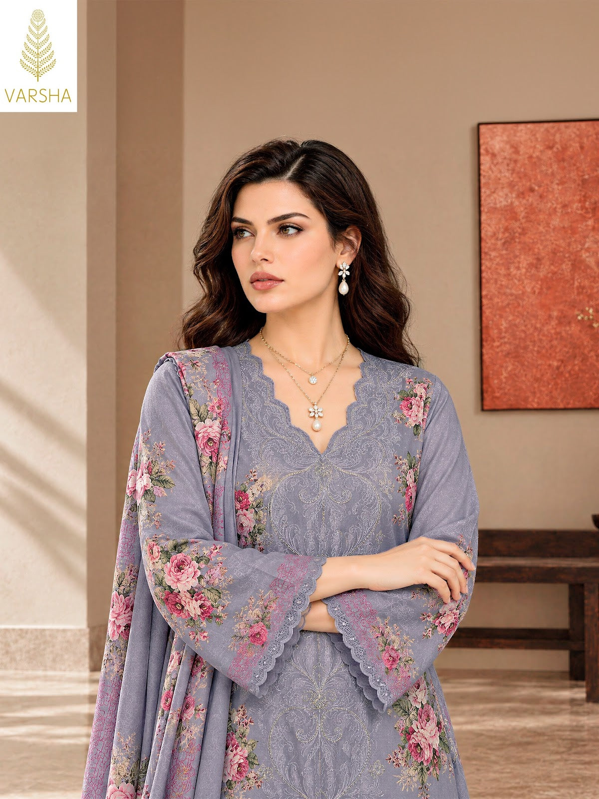 Valencia Varshaa Viscose Pashmina Suits Supplier Gujarat