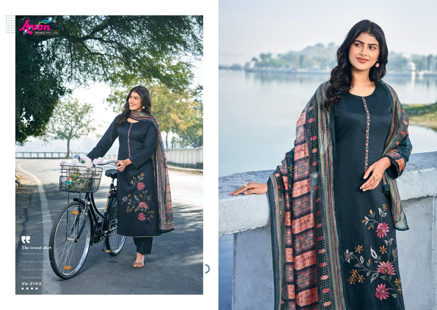 Valentine Avon Trendz Cotton Satin Pant Style Suits Wholesale Price