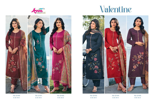 Valentine Avon Trendz Cotton Satin Pant Style Suits Wholesale Price