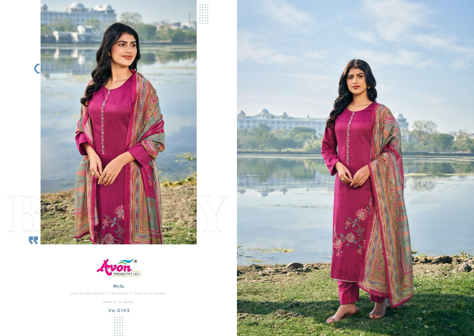 Valentine Avon Trendz Cotton Satin Pant Style Suits Wholesale Price