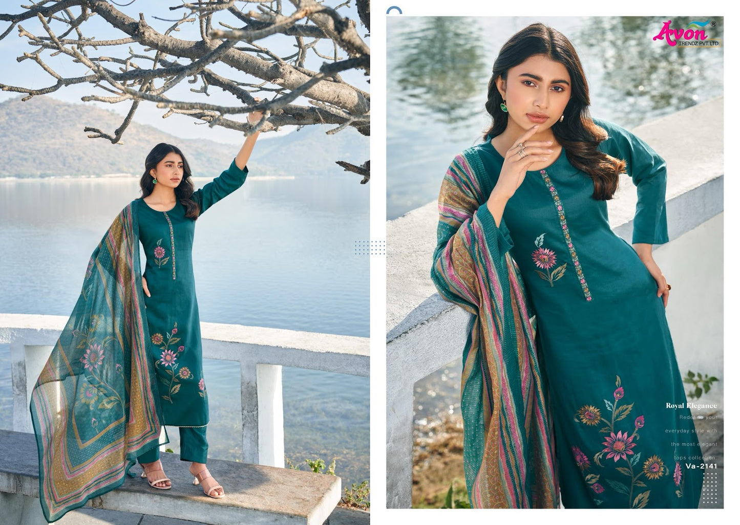 Valentine Avon Trendz Cotton Satin Pant Style Suits Wholesale Price