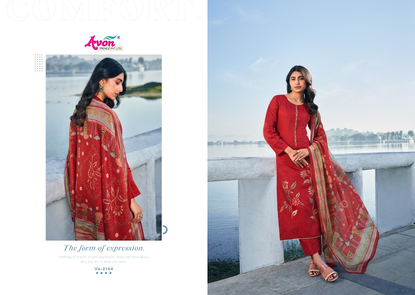 Valentine Avon Trendz Cotton Satin Pant Style Suits Wholesale Price