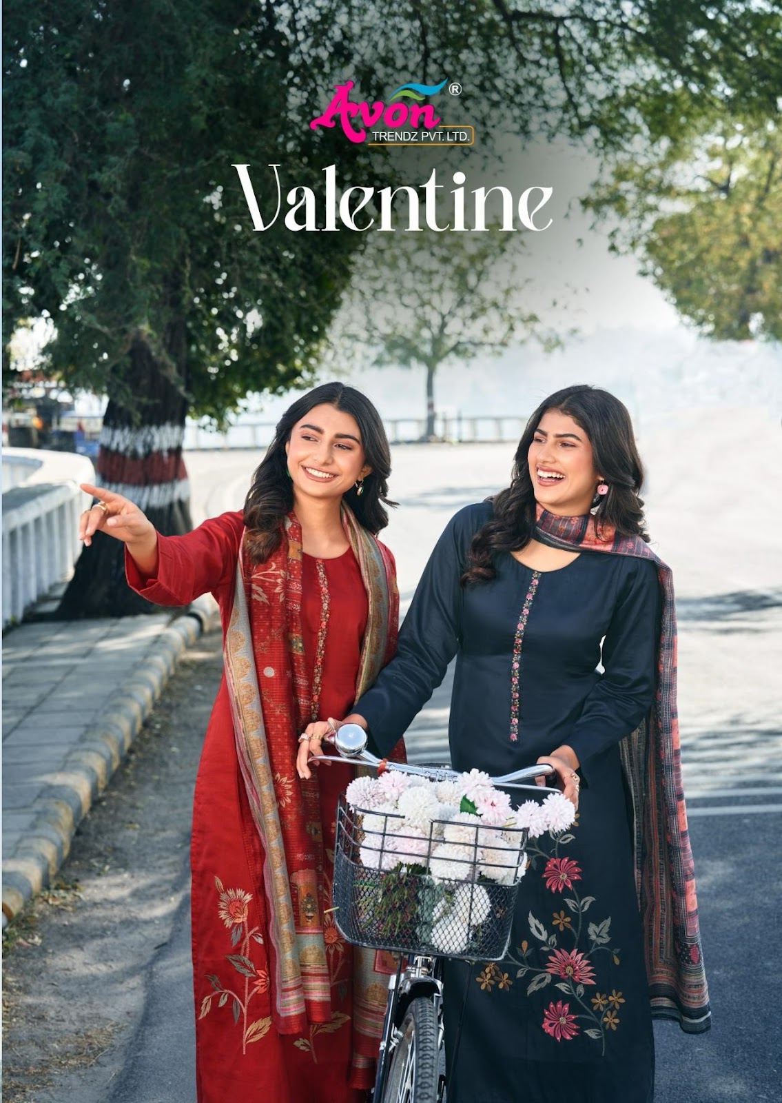 Valentine Avon Trendz Cotton Satin Pant Style Suits Wholesale Price