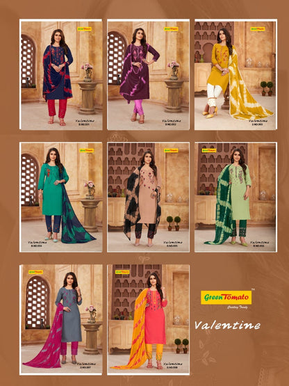 Valentine Green Tomato Cotton Readymade Pant Style Suits Wholesaler Gujarat