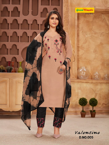 Valentine Green Tomato Cotton Readymade Pant Style Suits Wholesaler Gujarat