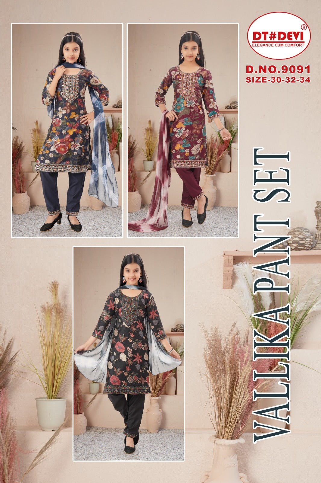 Vallika Dn 9091 Dt Devi Vetican Girls Readymade Pant Suits Wholesaler