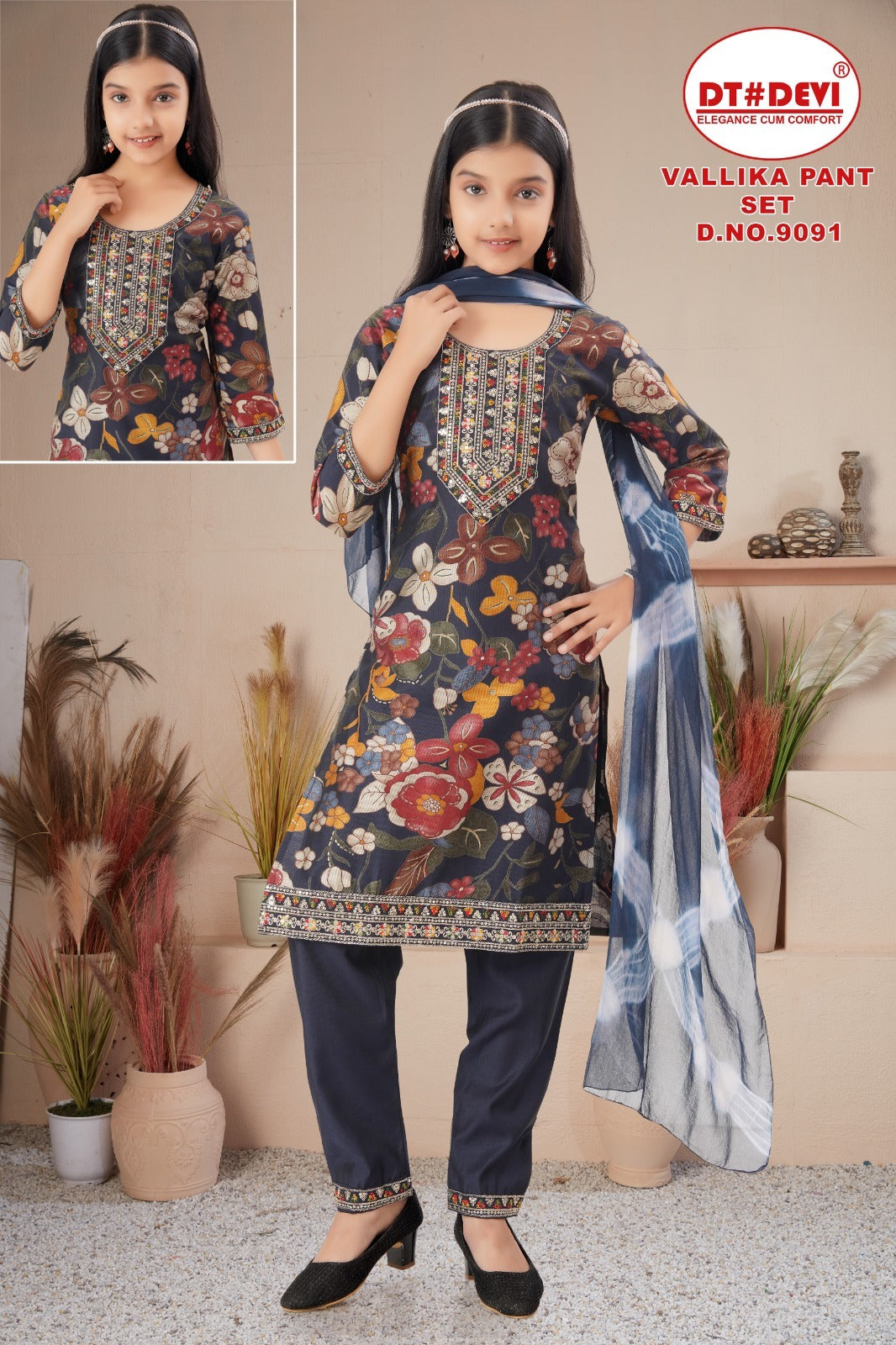 Vallika Dn 9091 Dt Devi Vetican Girls Readymade Pant Suits Wholesaler