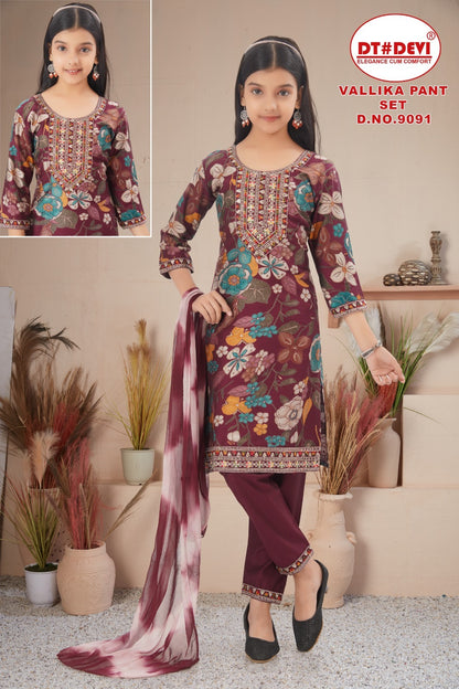 Vallika Dn 9091 Dt Devi Vetican Girls Readymade Pant Suits Wholesaler