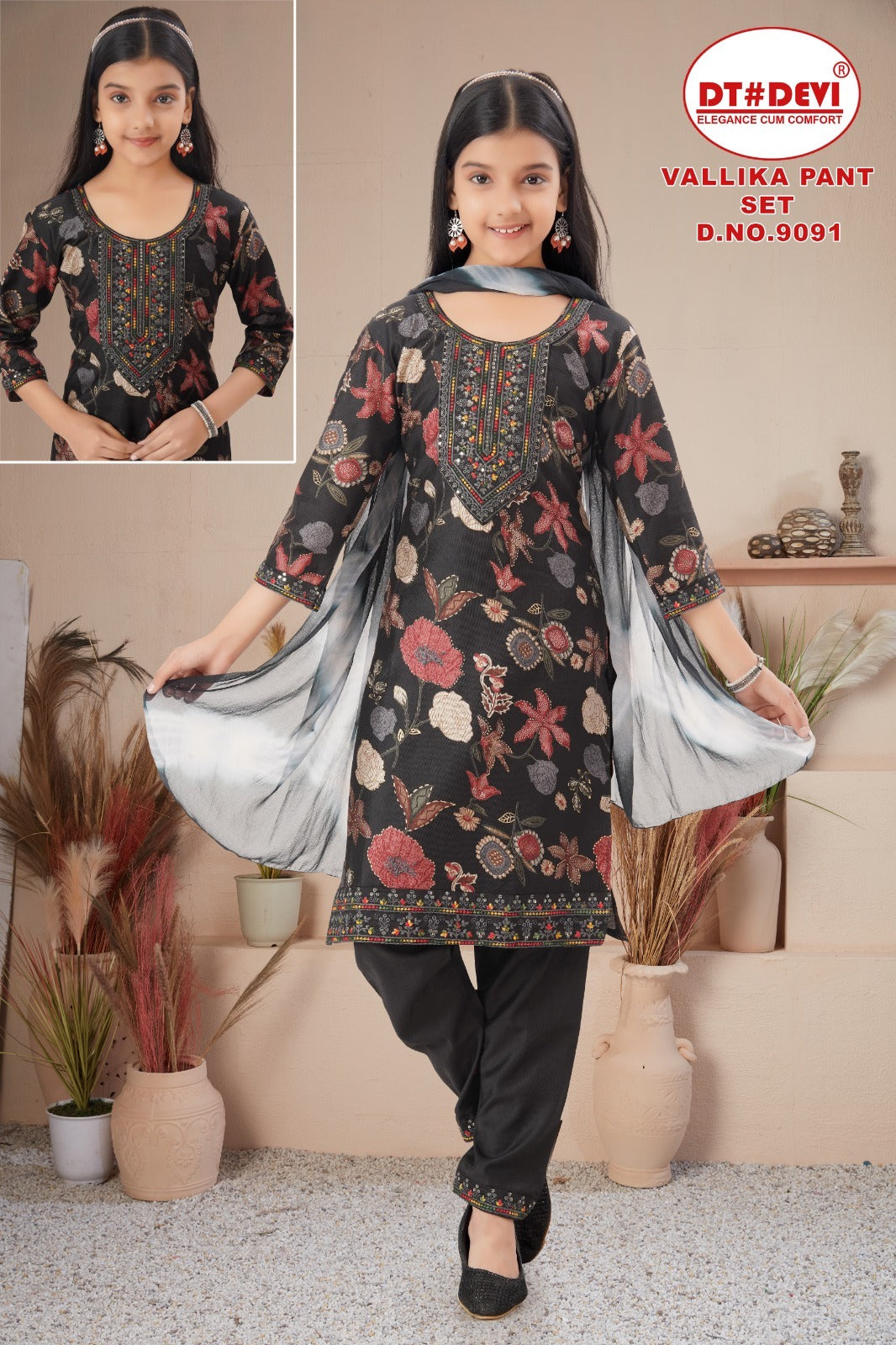 Vallika Dn 9091 Dt Devi Vetican Girls Readymade Pant Suits Wholesaler