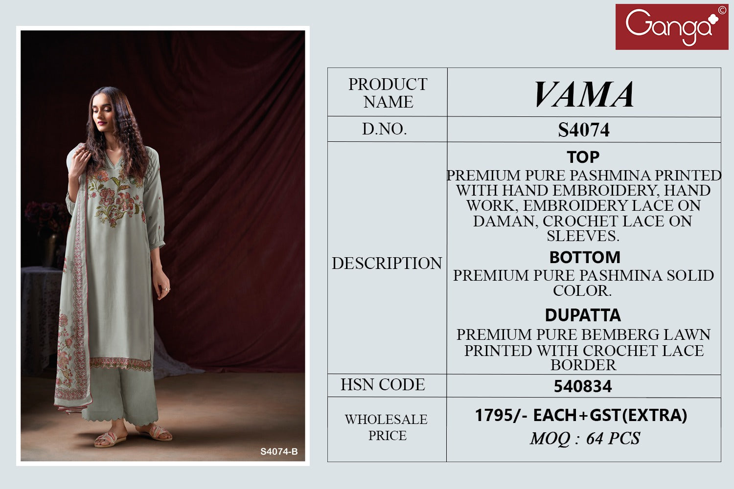 Vama 4074 Ganga Pashmina Suits Manufacturer India