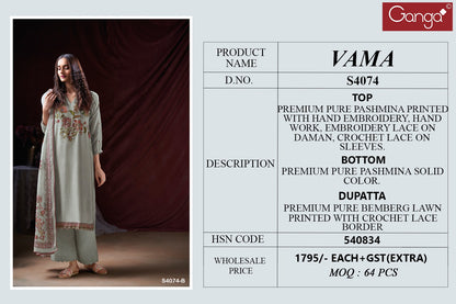 Vama 4074 Ganga Pashmina Suits Manufacturer India