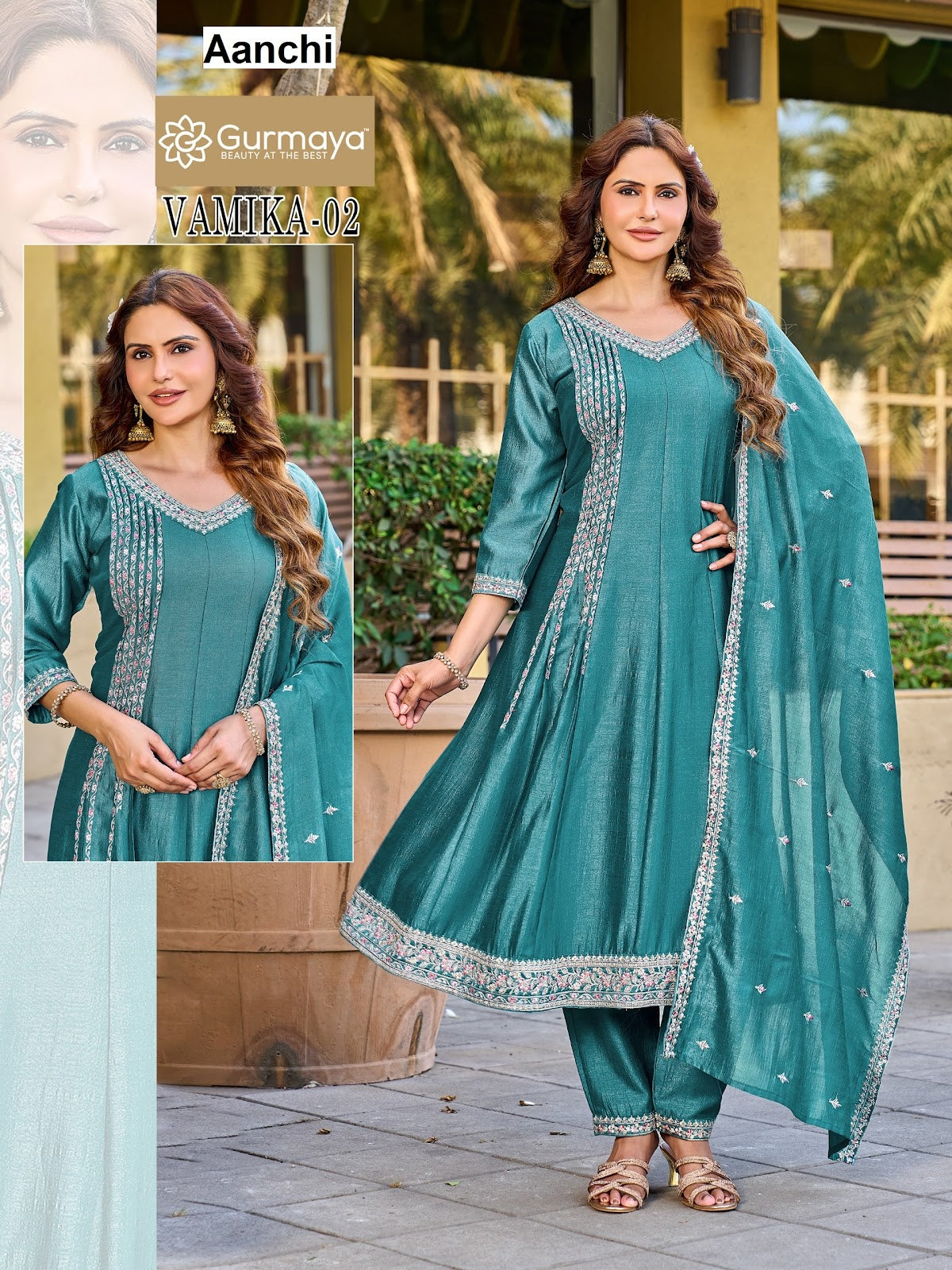 Vamika Gurmaya Aanchi Vichitra Silk Readymade Anarkali Suits Supplier Gujarat